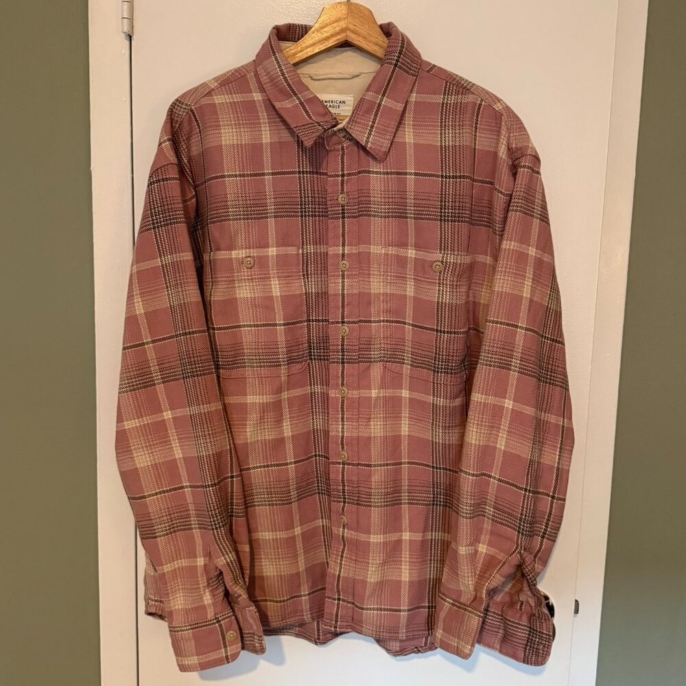 AE Pink Flannel Shirt Jacket